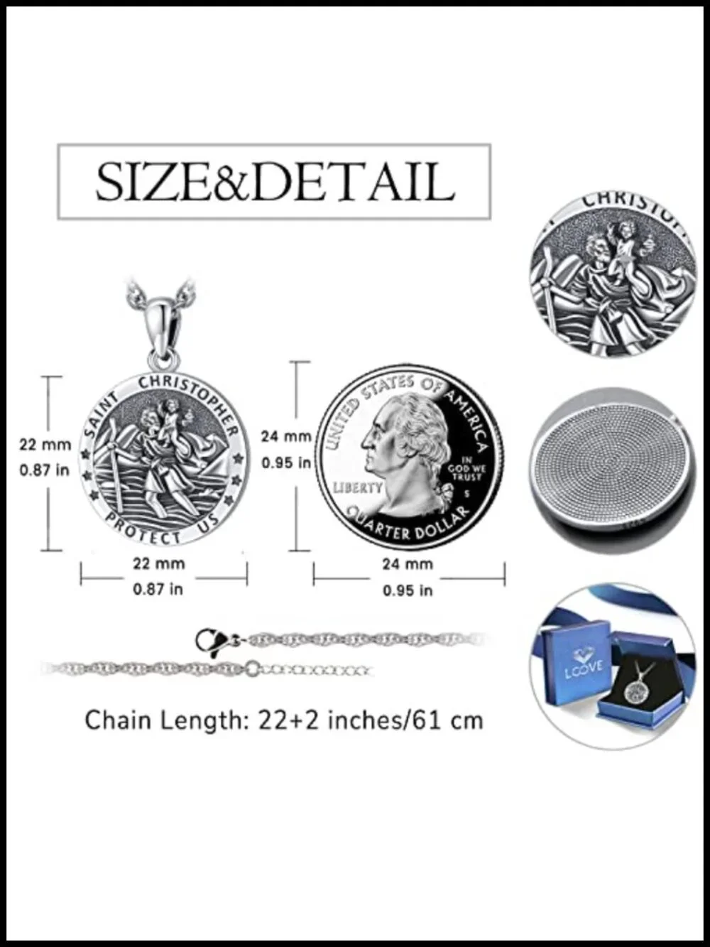 Saint Christopher Medal Necklace S925 Sterling Silver Patron Protection Pendant
